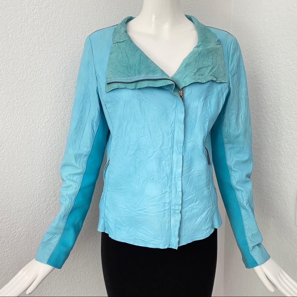 Cigno Nero blue Lene asymmetrical Leather Jacket